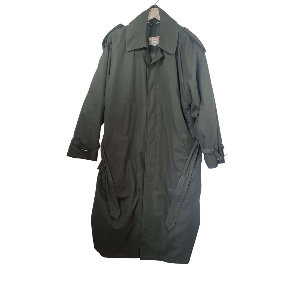 Vintage‎ 80s Expresse Mens Trench Coat Green Plaid Removable Liner Belted Large